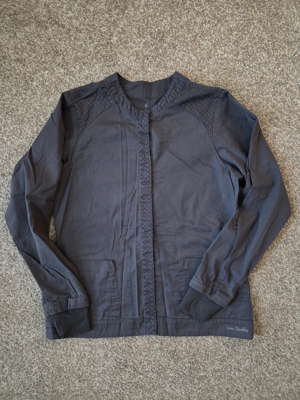Vera Bradley Slate Gray Quilted-Trim Scrub Jacket V8102 Button Inside Pockets